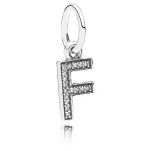 PANDORA Letter F Dangle with Zirconia Authentic Charm Pendant Silver Zirconia